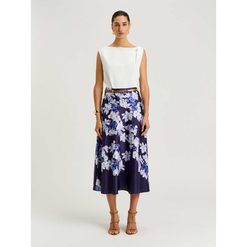 Veronika Maine Midnight Climbing Vine Satin Midi Skirt image number 3
